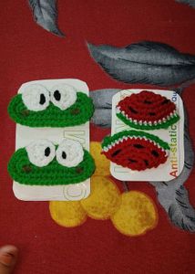 Cute Crochet Watermelon and frog  Hair Clips (set