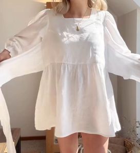 Chic White Puff Sleeve Mini Dress