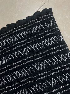 ✨ Black Embroidered Smocked Tube Top