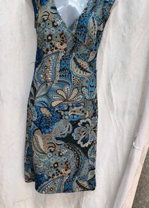 I. Blue Paisley Print V-Neck Dress