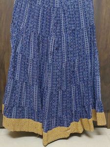 Boho Blue Floral Print Maxi Skirt