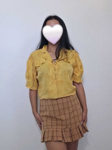 Yellow Floral Print Button-Up Shirt