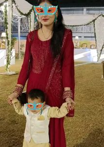 maroon colour saree with gown