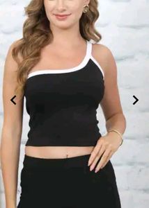 Shein Black & White One Shoulder Top