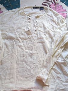 Cream Linen Blend Henley Top