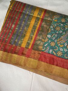 Vibrant Striped &amp; Floral Saree