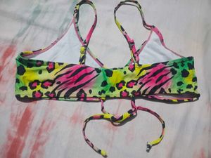 Vibrant Neon Leopard Print Bikini Top