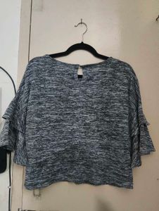Stylish Gray Ruffle Sleeve Top