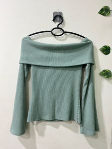 Mint Green Off-Shoulder Ribbed Top