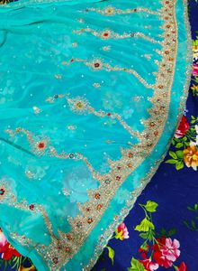 Heavy Embroidery Saree With Stitched Blouse