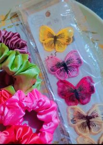 Combo Of Scrunchies And Buttefly Clips