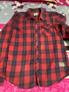 Red Plaid Button-Up Shirt