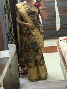 Elegant Gold Floral Print Saree