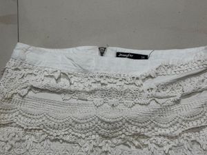 🤍 White Lace Overlay Skirt
