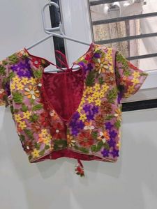 multi colour blouse with mirror work
