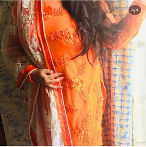 Stunning Orange Lace Embellished suit