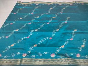 Teal Floral Silk Saree