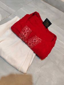 Elegant Red Kurta with white Pants