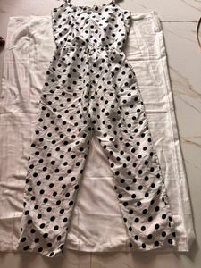 Women's White &amp; Black Polka Dot Jumpsuit | Sleevel