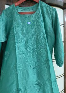 Chanderi Teal Chikankari Kurta Set