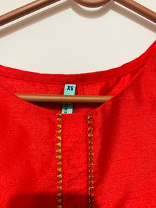 Red Kurti with Gold Detailing