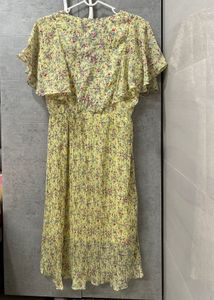 Yellow Floral Print Midi Dress