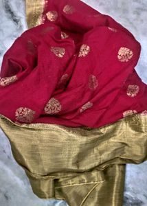 Red gold Banarasi Dola Silk saree