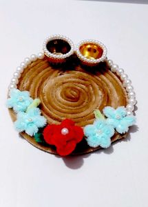 Decorative Puja Thali with Pearl &amp; Flower Accents