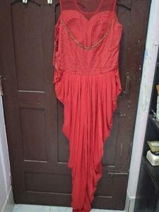 Elegant Red Embroidered Jump Suit