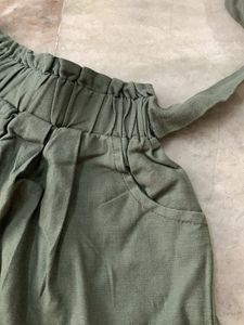Olive Green Paperbag Waist Shorts