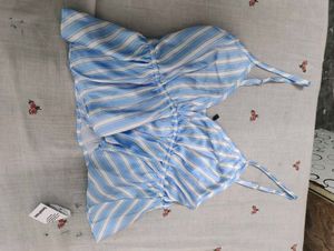 Blue and White Striped Peplum Top