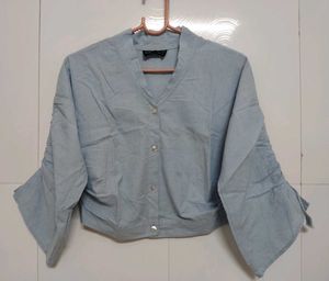Light Blue Collared Button-Up Top