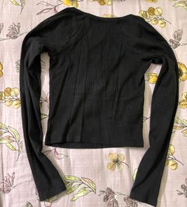 Black Ribbed Square Neck Top