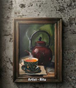 Vintage Tea Kettle & Cup Painting