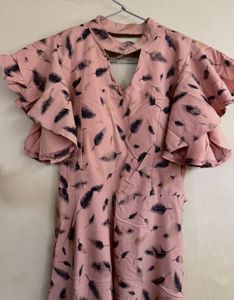 Pink Feather Print Maxi Dress