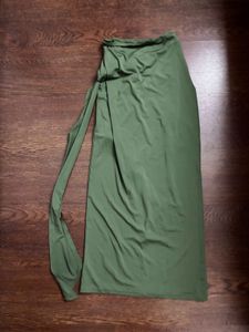 Savana Olive Green Wrap Skirt with Shell Accent