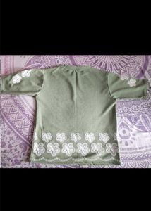 Olive Green Top with Floral Detail