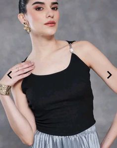 Black Tank Top with Embellished Straps