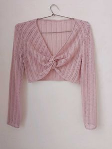 Pink Knit Cropped Cardigan