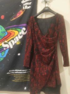 Chic Red &amp; Black Patterned Dress