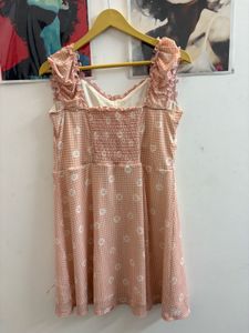 NEW Cute Peach Gingham Floral Dress