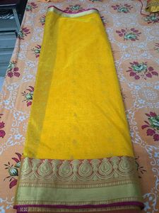 Vibrant Yellow Saree with Golden Border