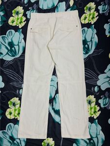 Linen-blend White Wide Leg Trousers
