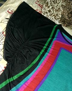 Black Multicolour Batwing Sleeve Loose Top