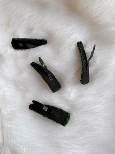 Green Velvet Hair Clips - Set of 4
