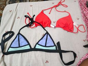 Two Bikini Tops - Colorblock &amp; Coral