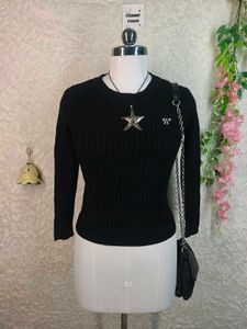 Chic Black Cable Knit Bow Detail Sweater