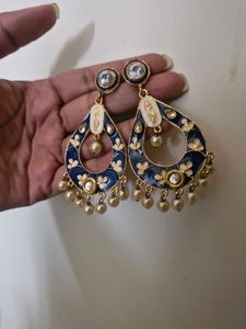 Designer Blue Floral Dangle Earrings