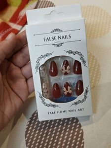 Chic False Nails - Maroon Bow Design