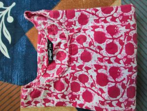 Pink &amp; White Floral Print Kurta